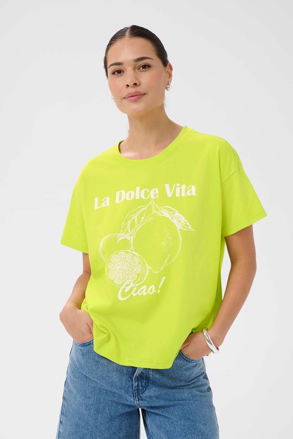 Kaffe KaChelsea Wild Lime 'Dolce Vita' Oversized T-Shirt, 10511340