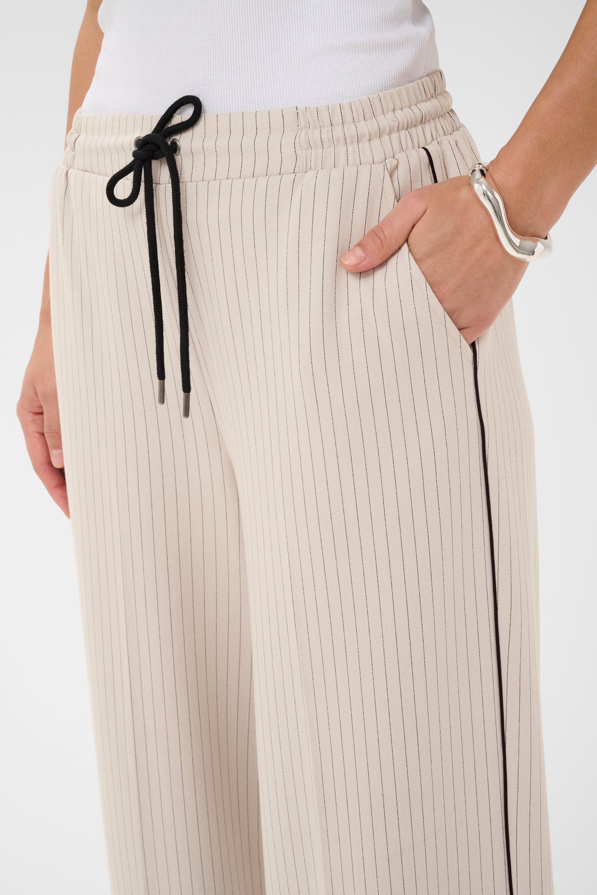 Kaffe Kaserena Beige Striped Wide Leg Trousers, 10511403