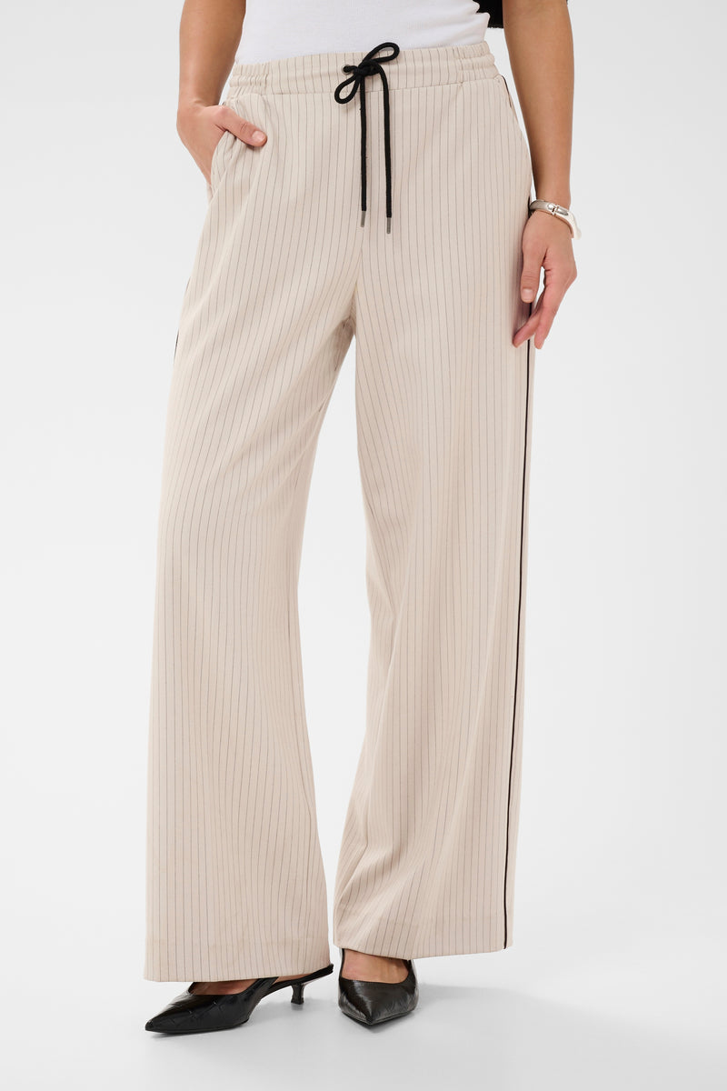 Kaffe Kaserena Beige Striped Wide Leg Trousers, 10511403