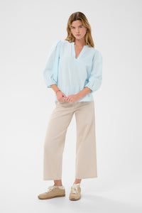 Kaffe Kapenelope Baby Blue V-Neck Textured Blouse, 10511436