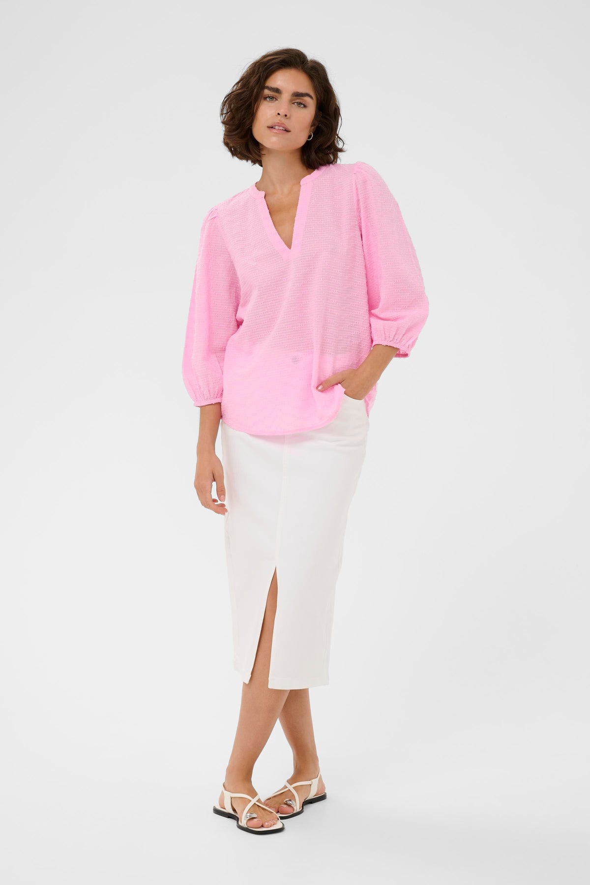 Kaffe Kapenelope Pink Frosting V-Neck Textured Blouse, 10511436