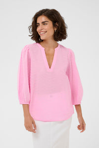 Kaffe Kapenelope Pink Frosting V-Neck Textured Blouse, 10511436
