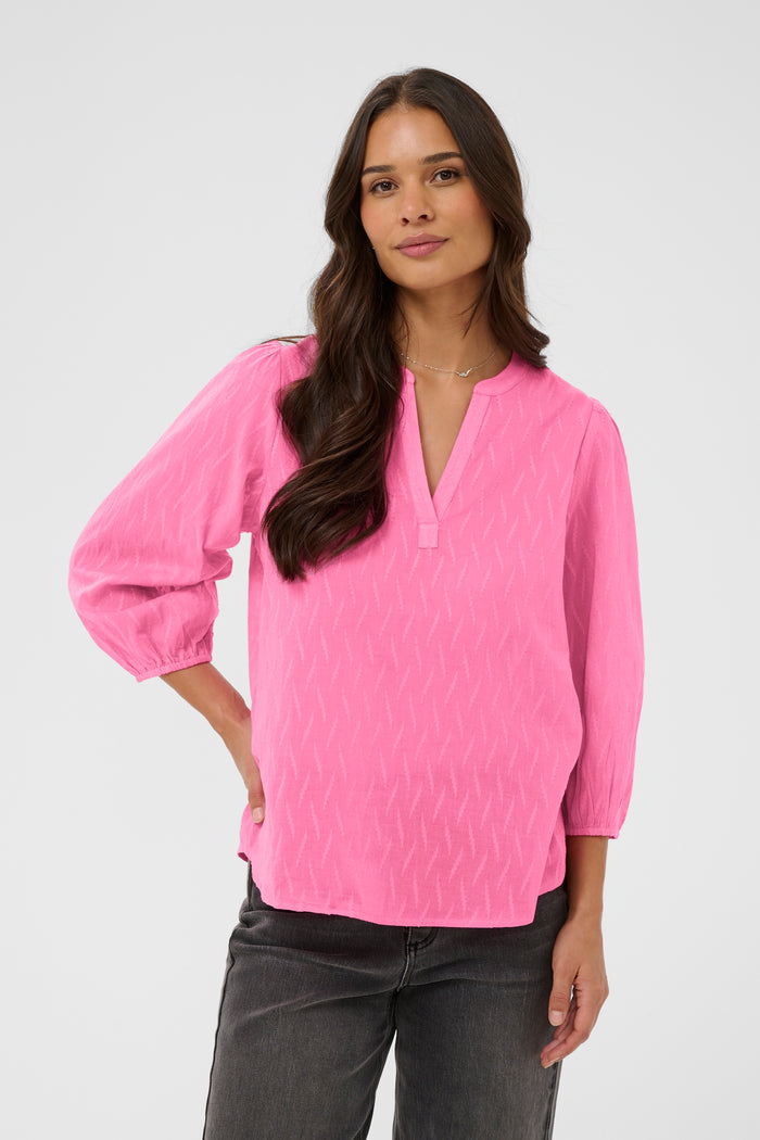 Kaffe Kagabriela Power Pink V-Neck Textured Top