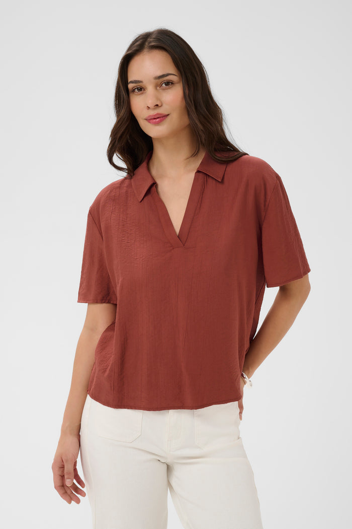 Kaffe KaEmily Henna V-Neck Blouse, 10511608
