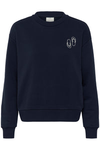 Kaffe KaLilje Midnight Marine Embroidered Flip Flop Supersoft Sweatshirt, 10511630