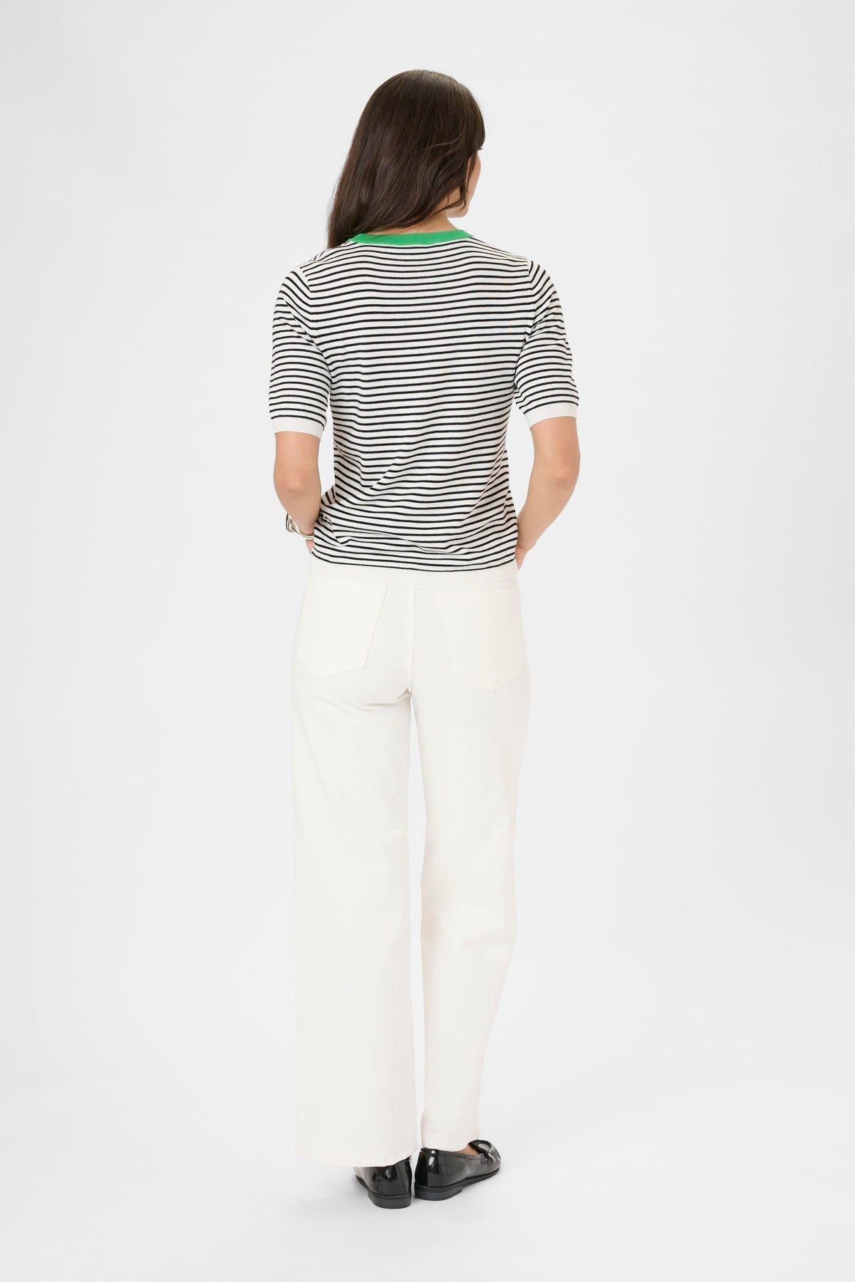 Kaffe Kalizza Black/Chalk Striped Knit with Green Trim, 10511826