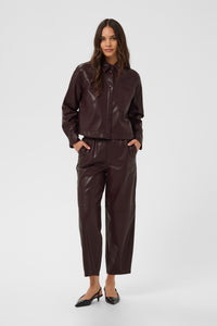 Kaffe Kaarense Fudge Burgundy Barrel Leg Faux Leather Joggers