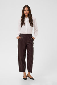Kaffe Kaarense Fudge Burgundy Barrel Leg Faux Leather Joggers