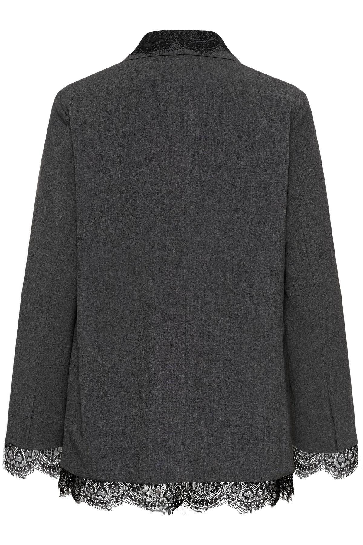 Kaffe Karielle Grey Melange Single Breasted Blazer with Lace Detailing, 10512351