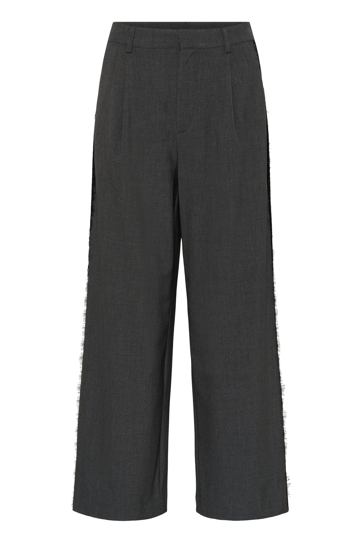 Kaffe Karielle Grey Melange Highwaisted Wide Leg Trousers with Lace Detailing