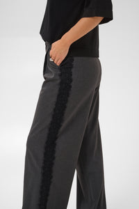 Kaffe Karielle Grey Melange Highwaisted Wide Leg Trousers with Lace Detailing