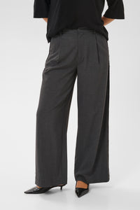 Kaffe Karielle Grey Melange Highwaisted Wide Leg Trousers with Lace Detailing