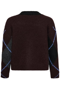 Kaffe Kagrith Dark Grey/Fudge Argyle Knit Cardigan, 10512617