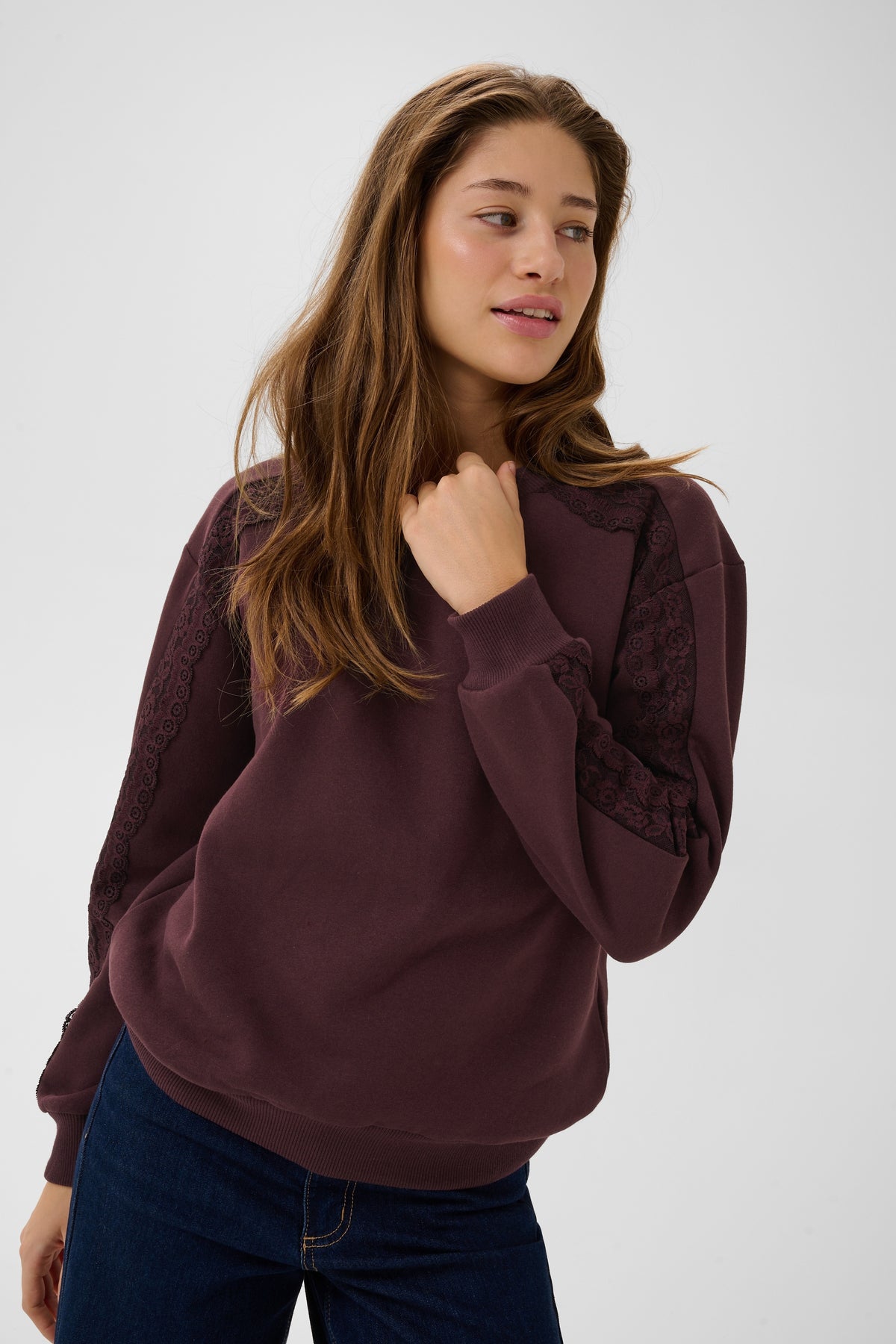 Kaffe KaJenny Fudge Burgundy Lace Fleece Lined Sweatshirt