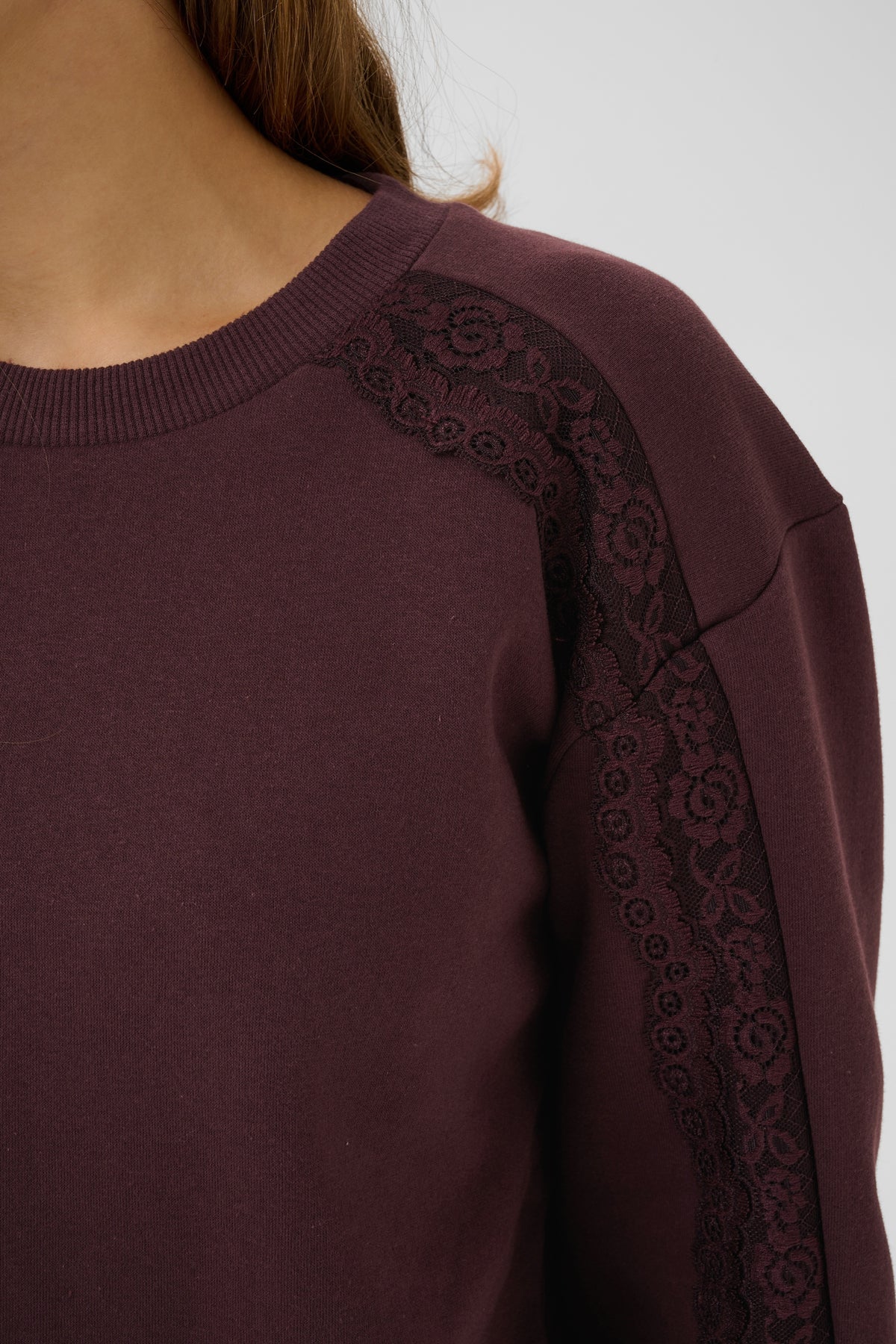 Kaffe KaJenny Fudge Burgundy Lace Fleece Lined Sweatshirt