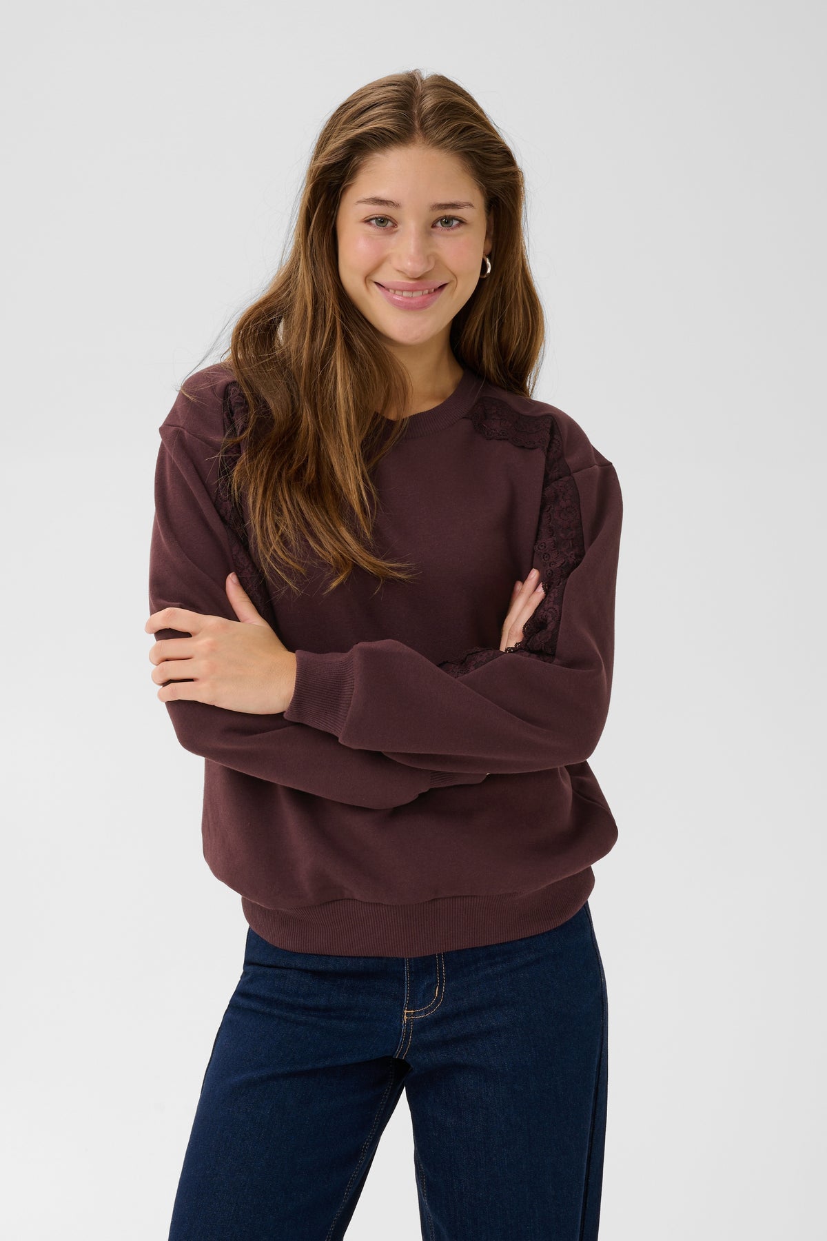 Kaffe KaJenny Fudge Burgundy Lace Fleece Lined Sweatshirt