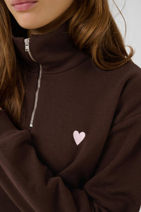 Kaffe KaLiddy Coffee Bean Fleece Lined Half Zip Sweatshirt, 10513266
