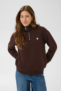 Kaffe KaLiddy Coffee Bean Fleece Lined Half Zip Sweatshirt, 10513266