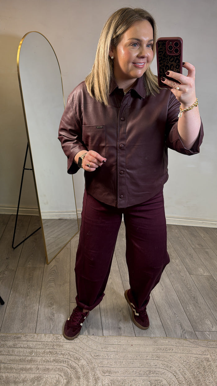 Toxik Highwaisted Barrel Leg Burgundy Jeans