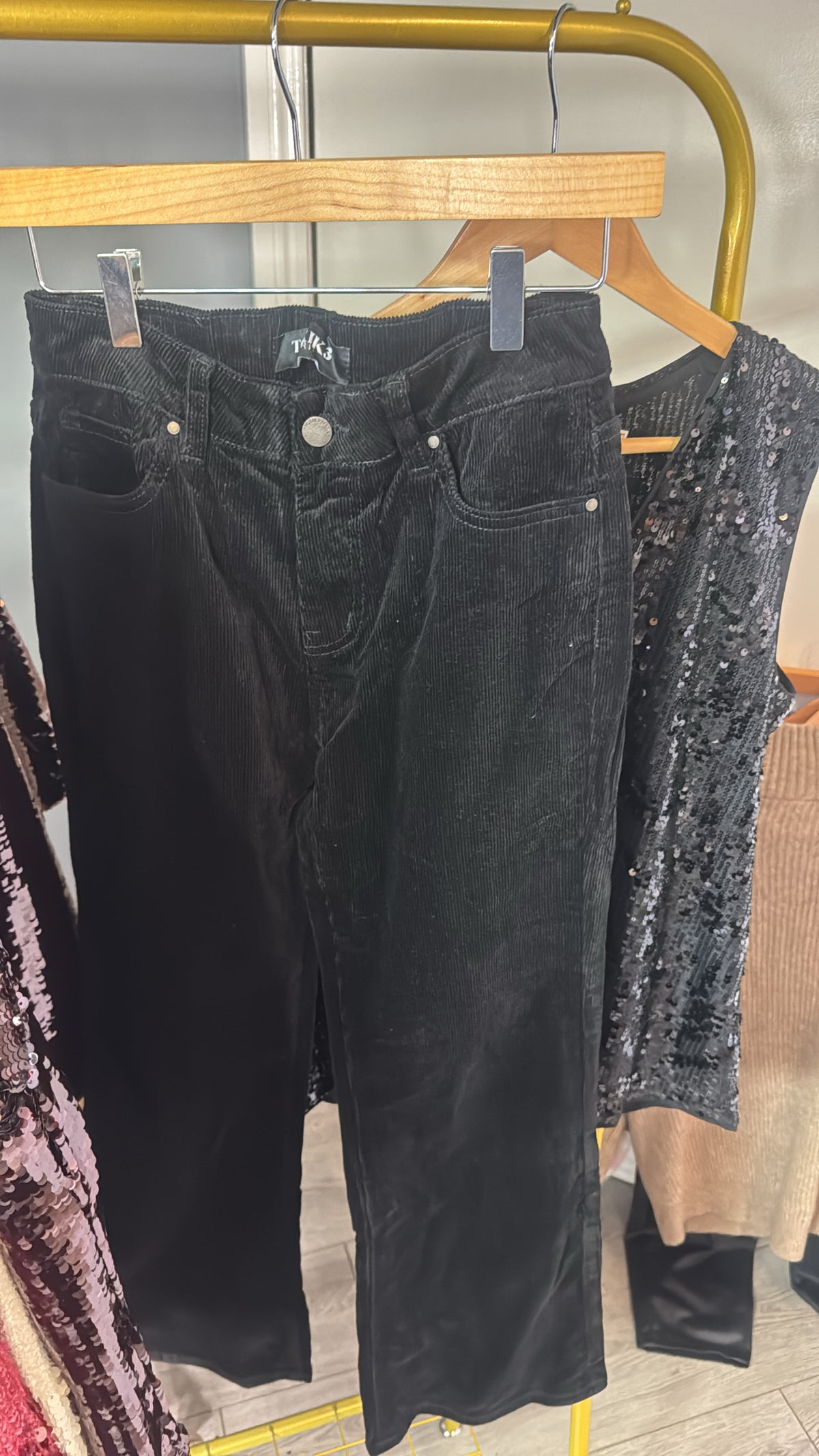 Toxik HIGHWAISTED Black Velour Cord Culotte Jeans