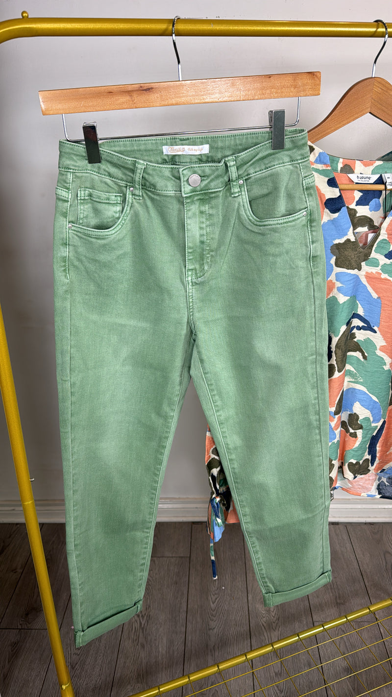 Toxik Highwaisted Boyfriend Sage Green Cropped Jeans