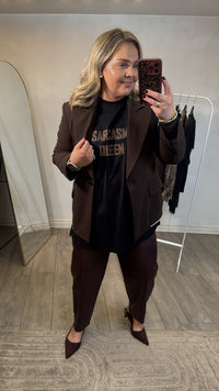 Access Fashion Coffee Sports Luxe Blazer with Ribbed Colourblock Detail