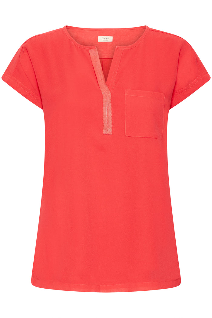 Fransa FrZawov Hibiscus Red V-Neck Top, 20603737