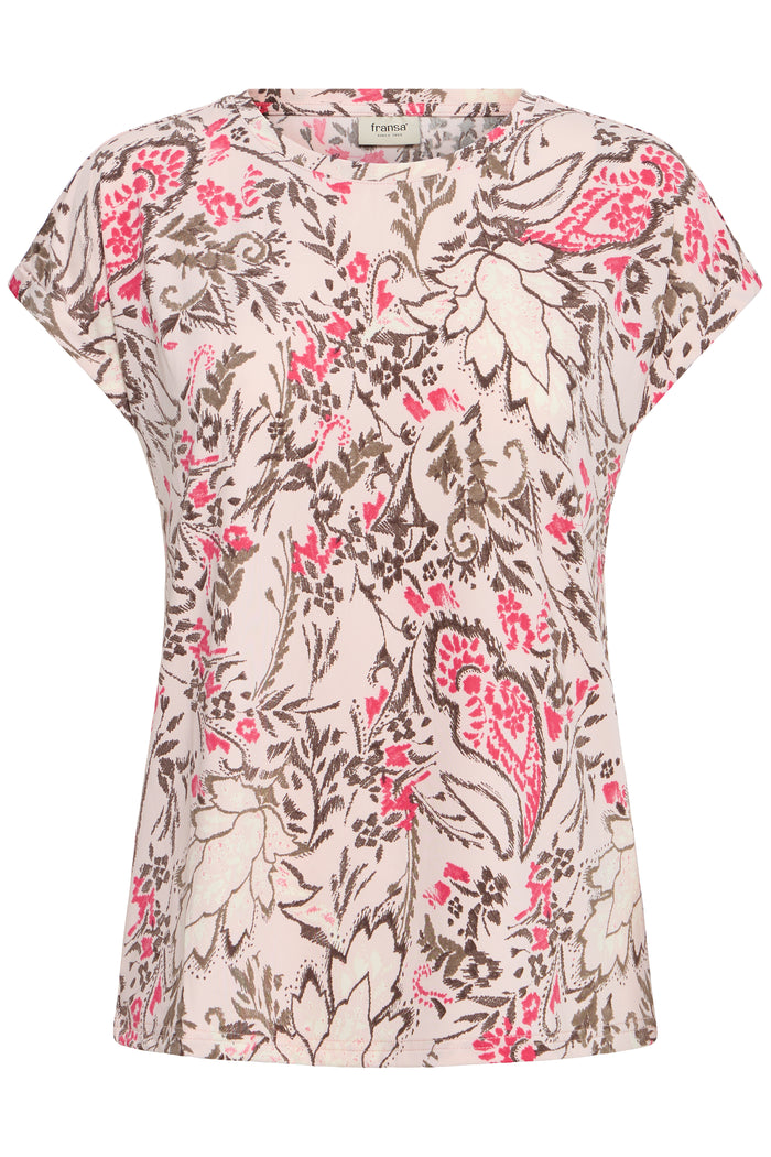 Fransa FrSeen Lotus Pink Floral Printed T-Shirt, 20610634