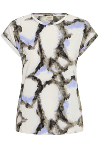 Fransa FrSeen Marble Hydrangea Blue Printed T-Shirt, 20610634