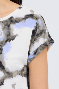 Fransa FrSeen Marble Hydrangea Blue Printed T-Shirt, 20610634