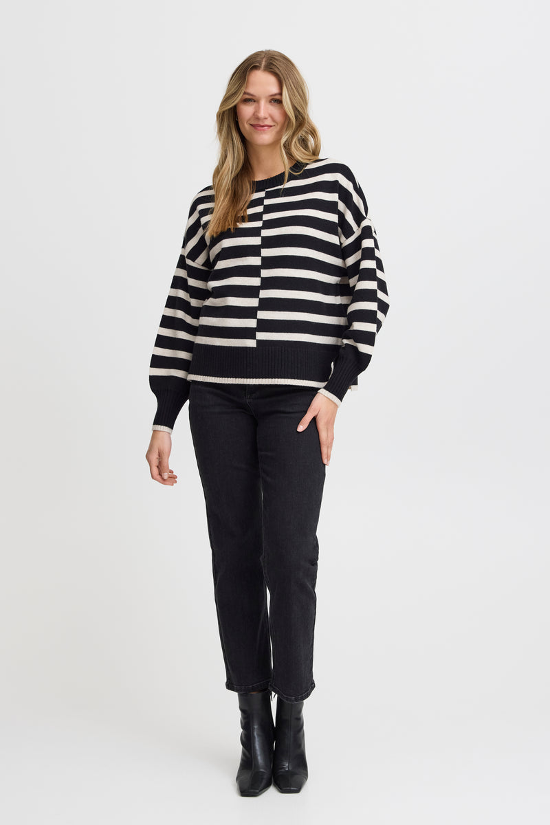 Fransa Frbitte Black Mix Stripe Oversized Knit, 20612456