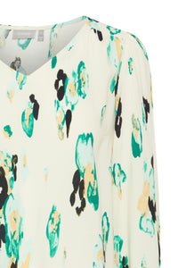 Fransa Frmerle Brook Green Abstract V-Neck Blouse, 20613487