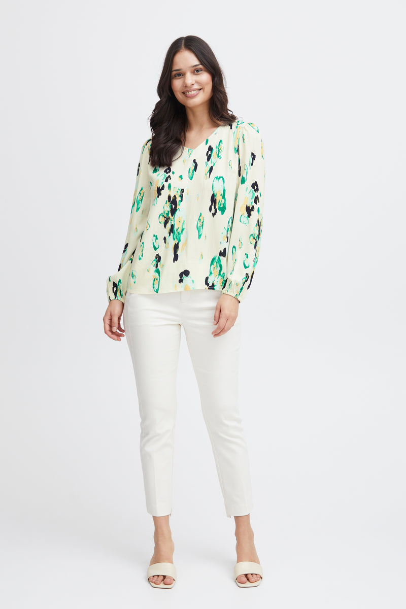 Fransa Frmerle Brook Green Abstract V-Neck Blouse, 20613487