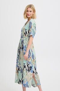 Fransa FrRelax Brook Green Printed V-Neck Midi Dress, 20613660