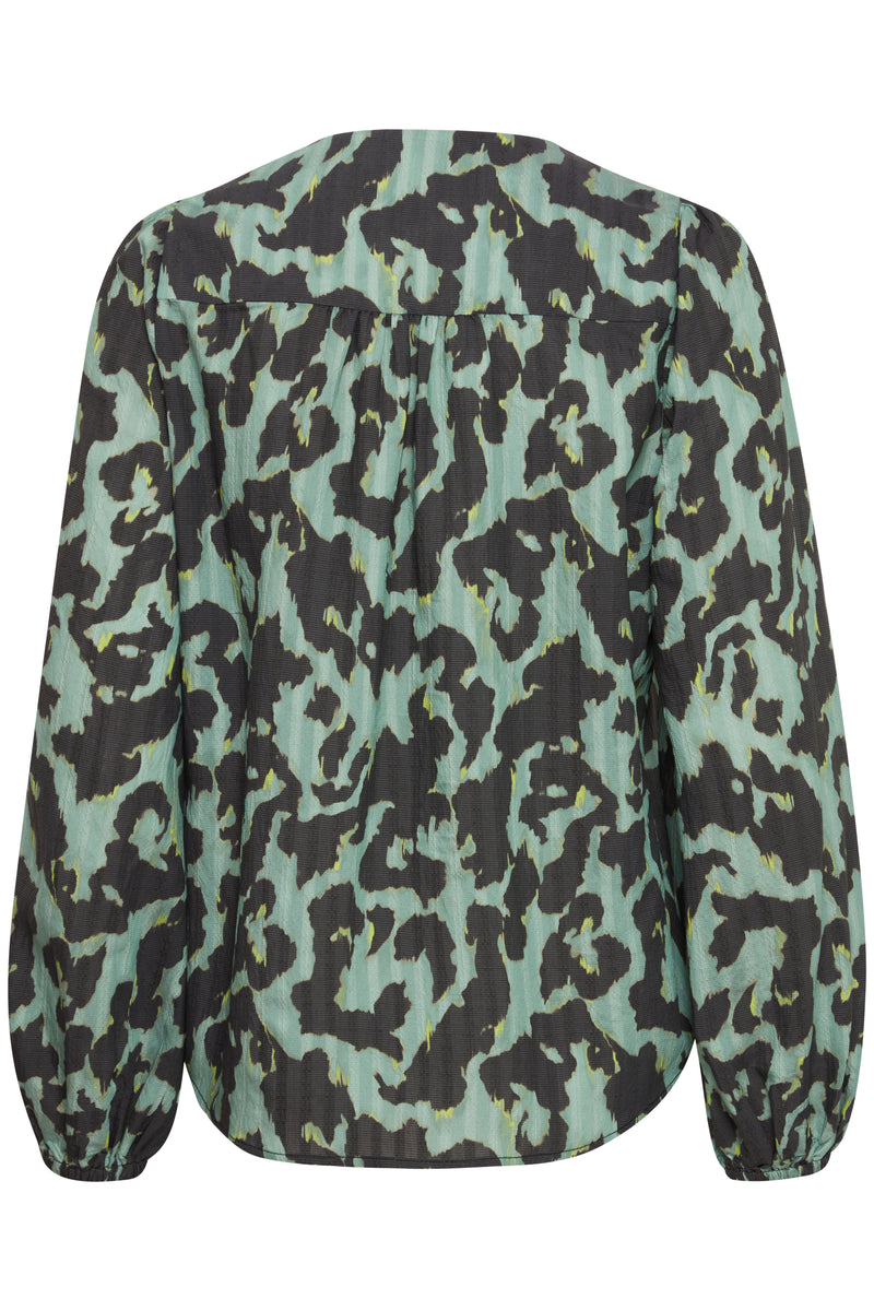 Fransa Frlelu Green Bay Leopard Print V-Neck Blouse, 20614115