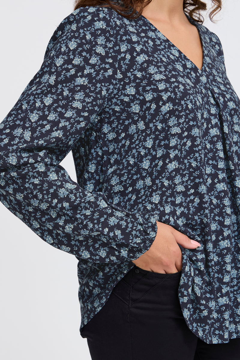 Fransa FrGlowy Bluestone Floral Printed V-Neck Blouse, 20614867