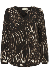 Fransa FrGlowy Black Abstract Printed V-Neck Blouse, 20614867