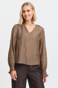 Fransa FrAshley Walnut V-Neck Blouse, 20614920