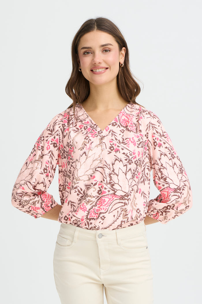 Fransa FrAriana Lotus Pink Floral Print V-Neck Blouse, 20615424