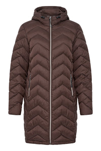 FRANSA FrBaPadding Knee Length Chocolate Hot Fudge Puffa Coat with Hood