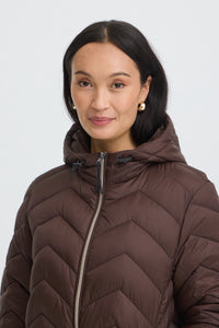 FRANSA FrBaPadding Knee Length Chocolate Hot Fudge Puffa Coat with Hood