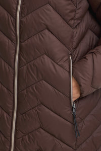 FRANSA FrBaPadding Knee Length Chocolate Hot Fudge Puffa Coat with Hood