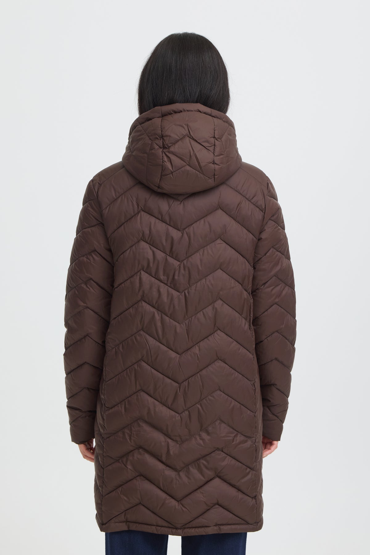 FRANSA FrBaPadding Knee Length Chocolate Hot Fudge Puffa Coat with Hood