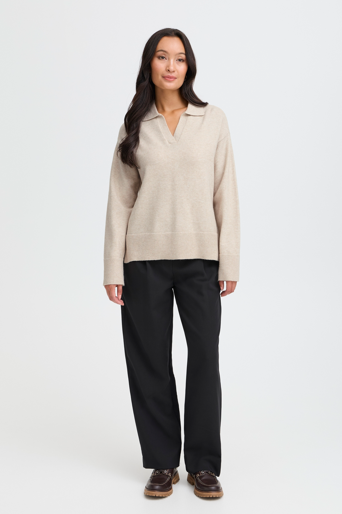 Fransa FrBitte Limestone Melange V-Neck Collar Knit