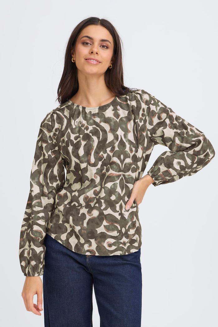 Fransa FrAriana Smokey Olive Printed Blouse, 20617394