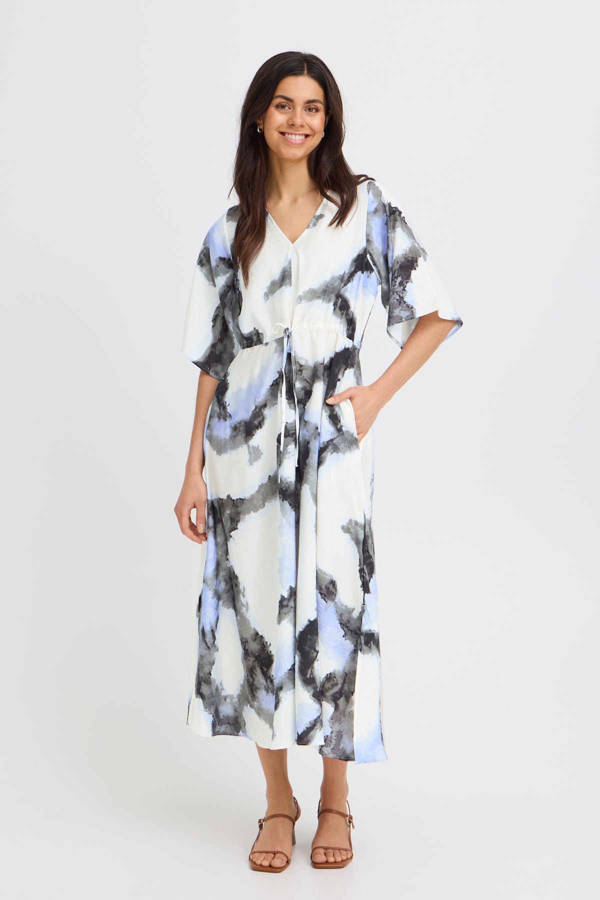 Fransa FrAyla Marble Hydrangea Printed V-Neck Maxi Dress, 20617498