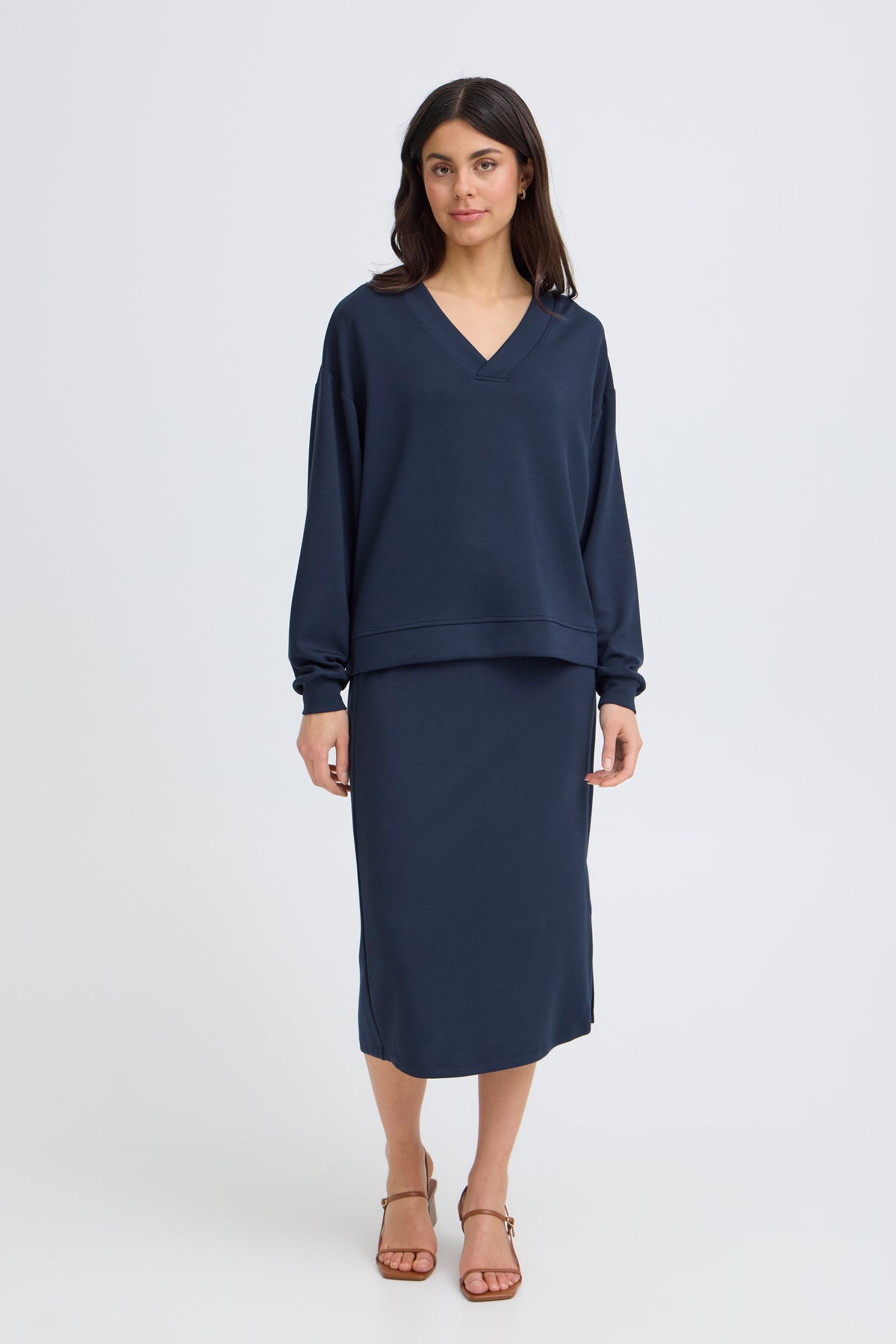 Fransa FrAurora Navy Blazer Modal Oversized V-Neck Top, 20617552