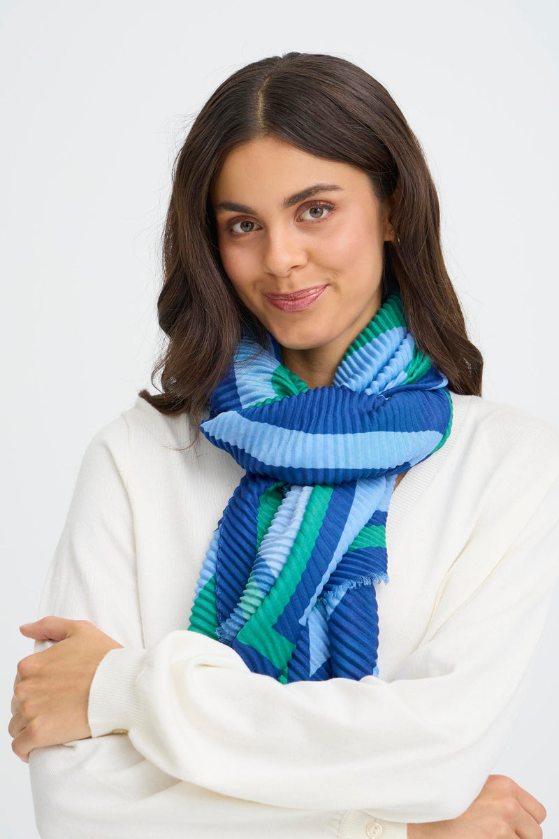 Fransa FrPlisea Bosphorus Green/True Blue Printed Plisse Scarf