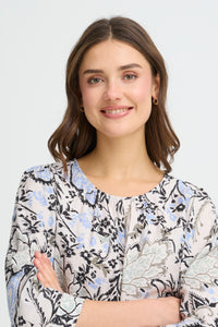 Fransa FrAriana Sage Green Floral Elasticated Waistband Blouse, 20617659