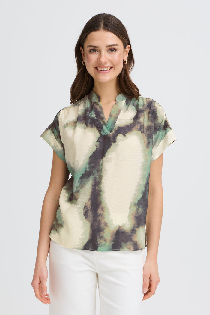 Fransa FrAyla Marble Creme de Menthe Printed V-Neck Blouse